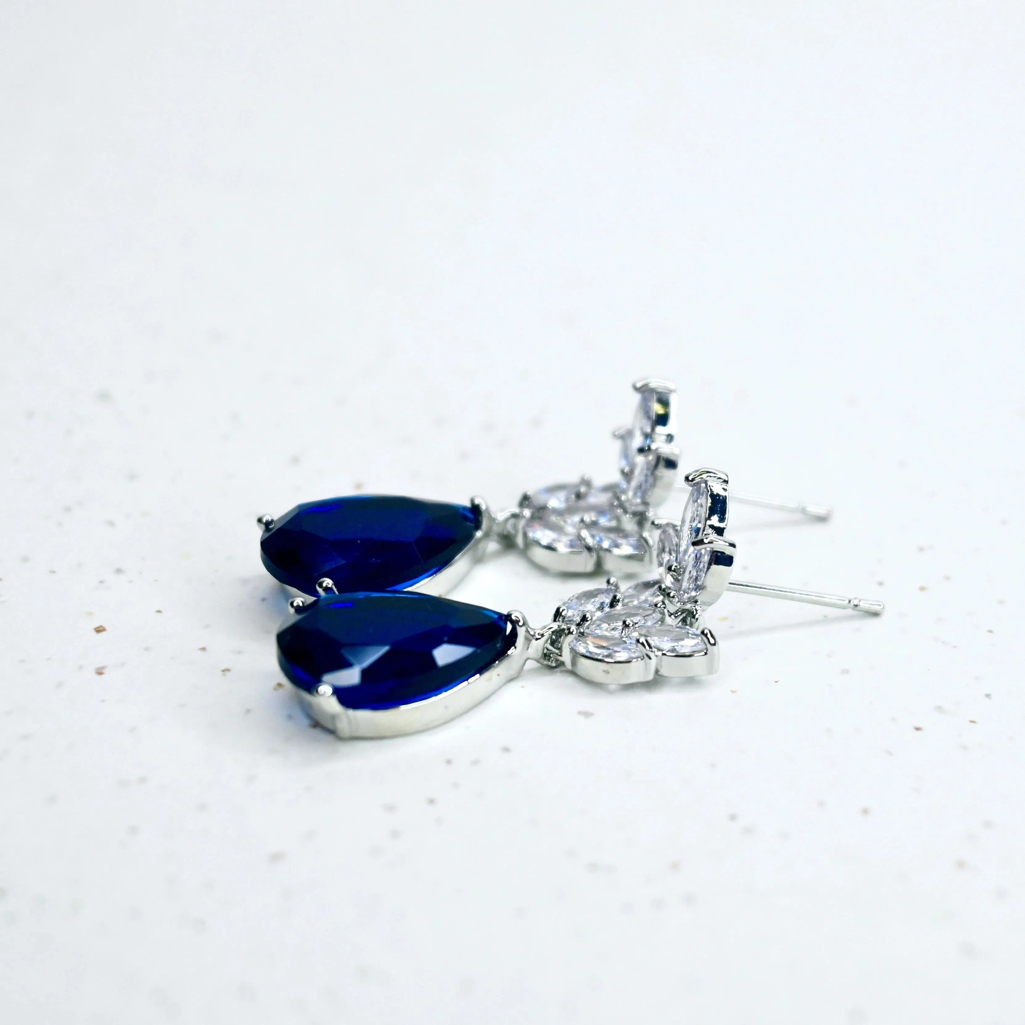 Royal Blue and Crystal Leaf Teardrop Earrings