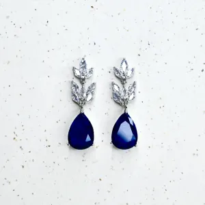 Royal Blue and Crystal Leaf Teardrop Earrings
