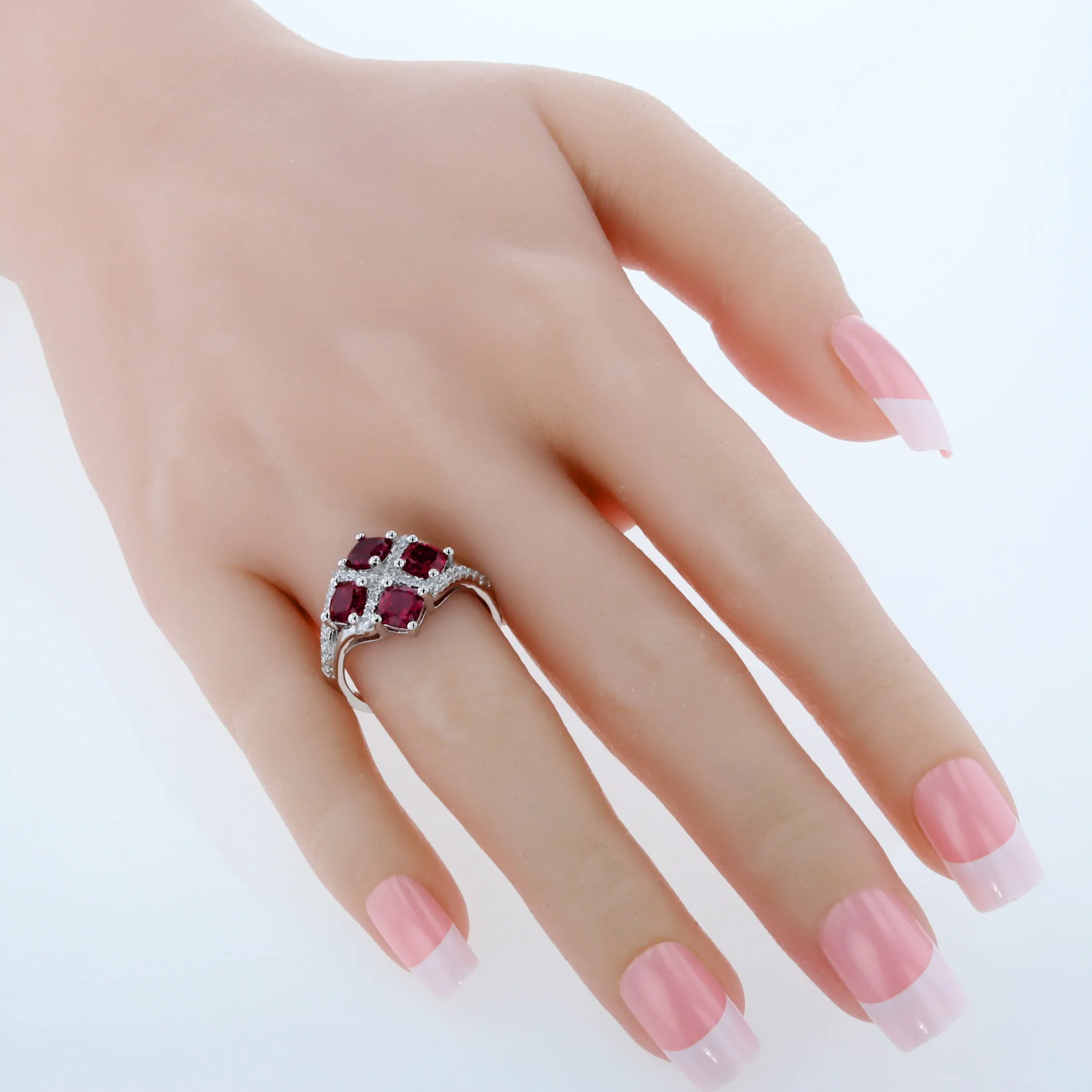 Ruby Cushion Cut Sterling Silver Ring Size 9
