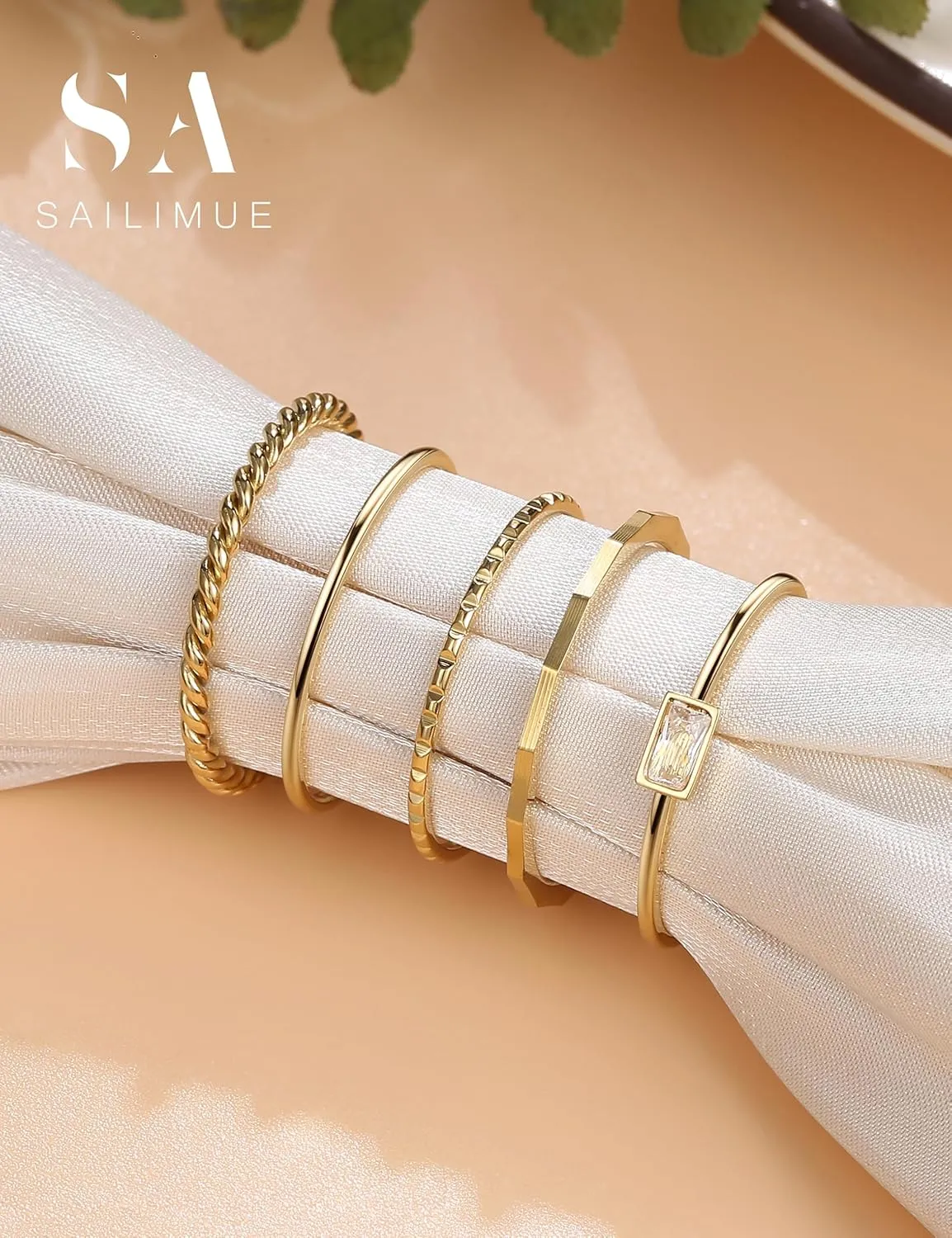 sailimue Gold Stackable Rings for Women Non Tarnish - 14K Gold Plated Waterproof Thin Band Ring Set - 1mm Minimalist Stainless Steel Silver Stacking Dainty Trendy Statement Thumb Rings Size 5-11