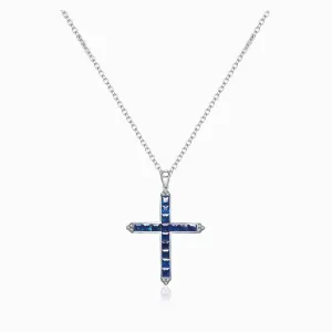 Sapphire Sanctity 18K Gold Cross Pendant