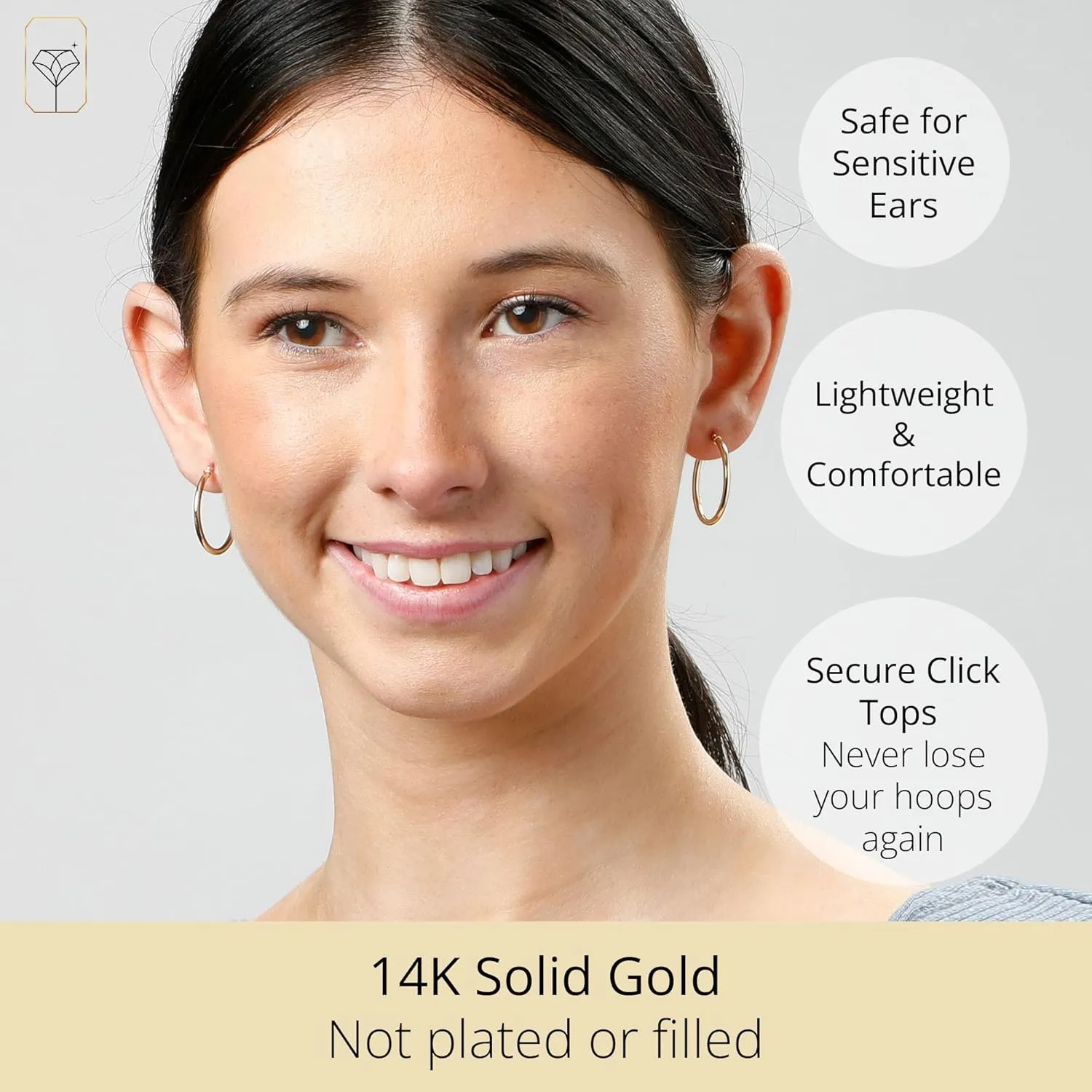 Solid 14k Gold Hoop Earrings for Women | 14k Yellow Gold or White Gold Hoop Earrings | 14k Real Gold Earrings with Click Tops | Small to Large 0.47 to 2 Inch Gold Hoop Earrings by MAX   STONE