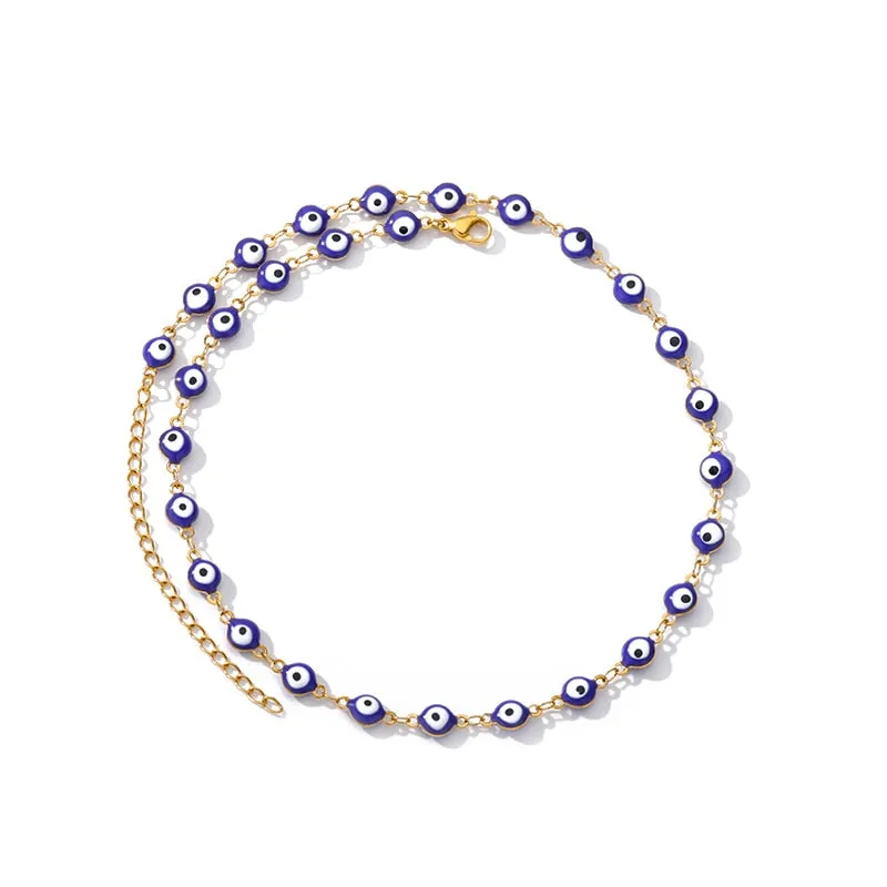 Stainless Steel Evil Eye Anklets Enamel Round Leg Chain Blue Evil Eye Anklets Bracelet