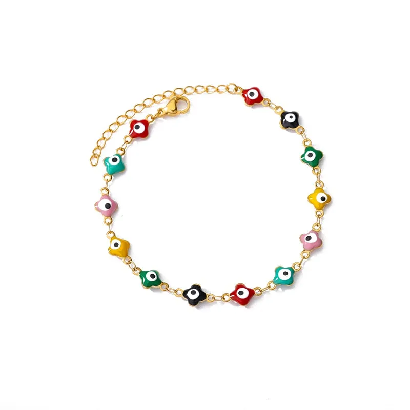 Stainless Steel Evil Eye Anklets Enamel Round Leg Chain Blue Evil Eye Anklets Bracelet