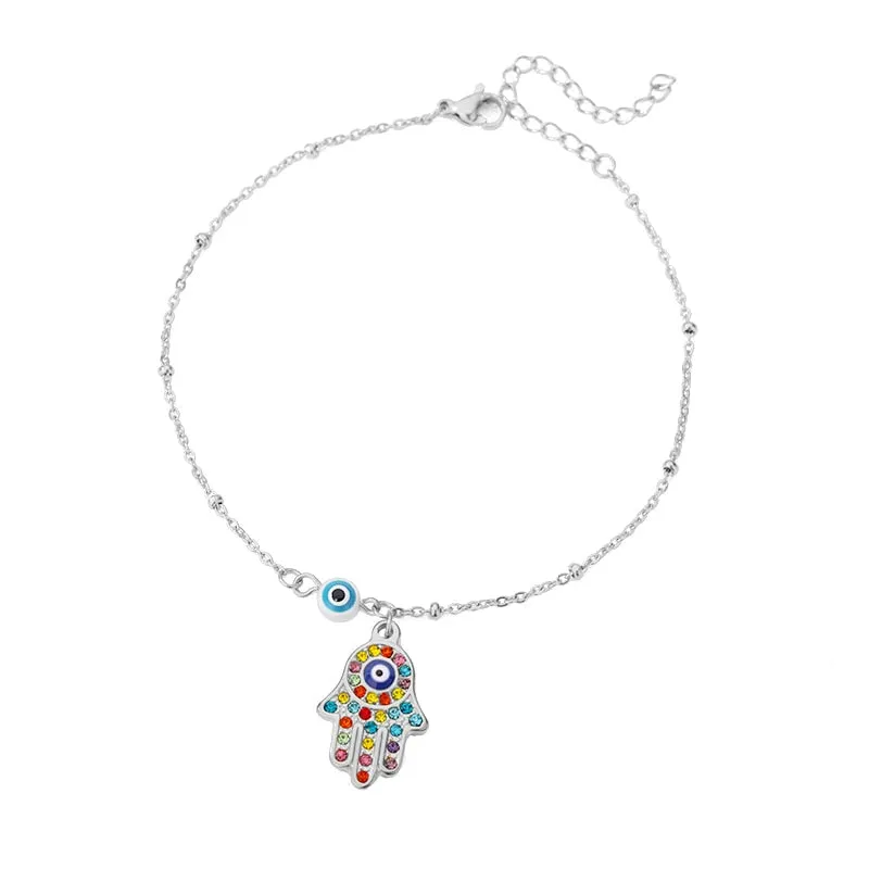 Stainless Steel Evil Eye Anklets Enamel Round Leg Chain Blue Evil Eye Anklets Bracelet