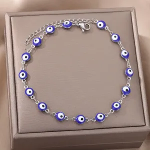 Stainless Steel Evil Eye Anklets Enamel Round Leg Chain Blue Evil Eye Anklets Bracelet