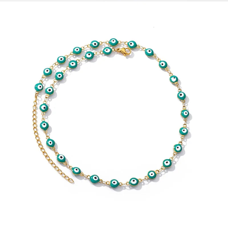 Stainless Steel Evil Eye Anklets Enamel Round Leg Chain Blue Evil Eye Anklets Bracelet