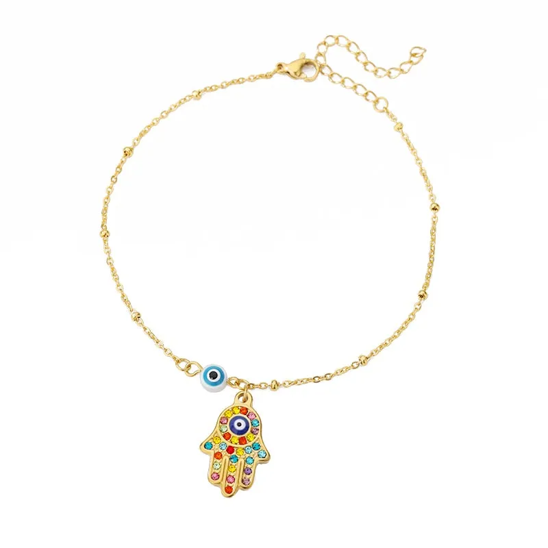 Stainless Steel Evil Eye Anklets Enamel Round Leg Chain Blue Evil Eye Anklets Bracelet