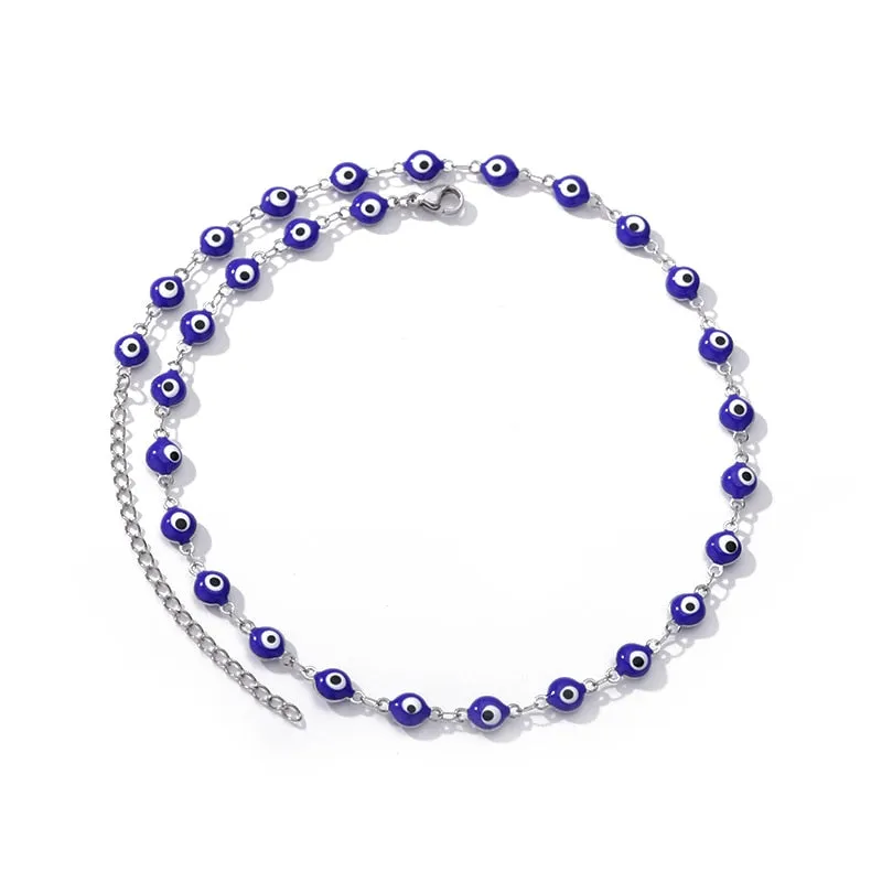 Stainless Steel Evil Eye Anklets Enamel Round Leg Chain Blue Evil Eye Anklets Bracelet