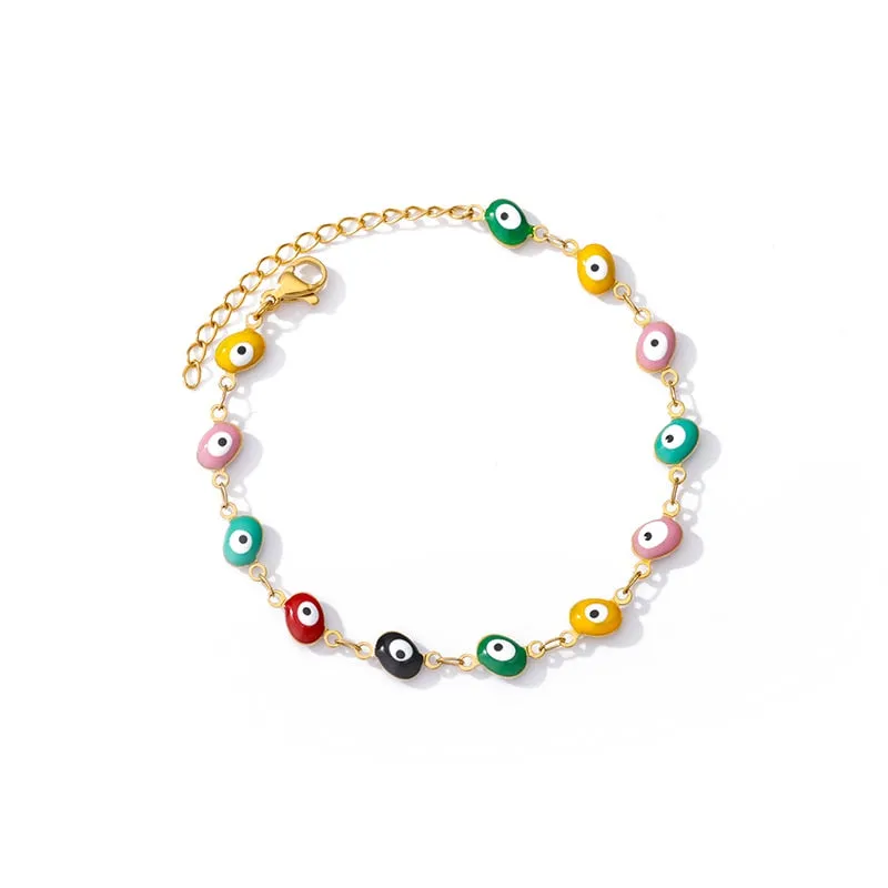 Stainless Steel Evil Eye Anklets Enamel Round Leg Chain Blue Evil Eye Anklets Bracelet