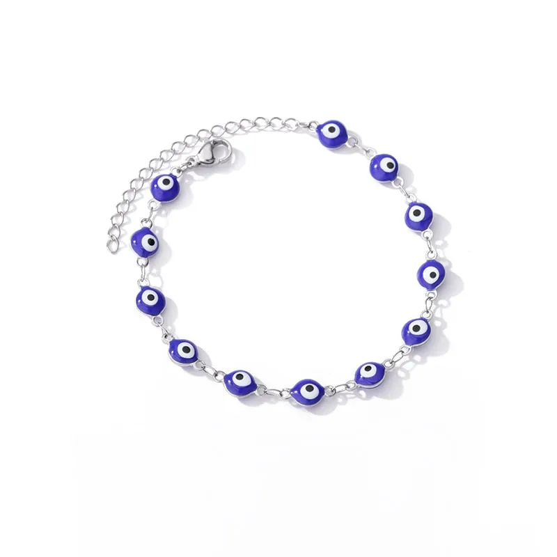 Stainless Steel Evil Eye Anklets Enamel Round Leg Chain Blue Evil Eye Anklets Bracelet