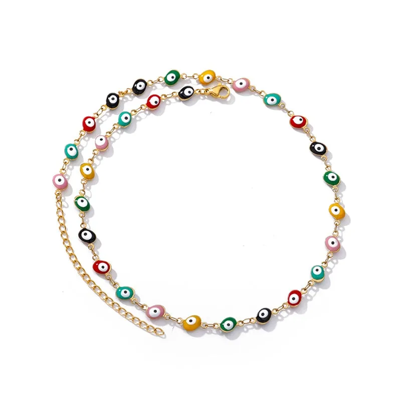 Stainless Steel Evil Eye Anklets Enamel Round Leg Chain Blue Evil Eye Anklets Bracelet