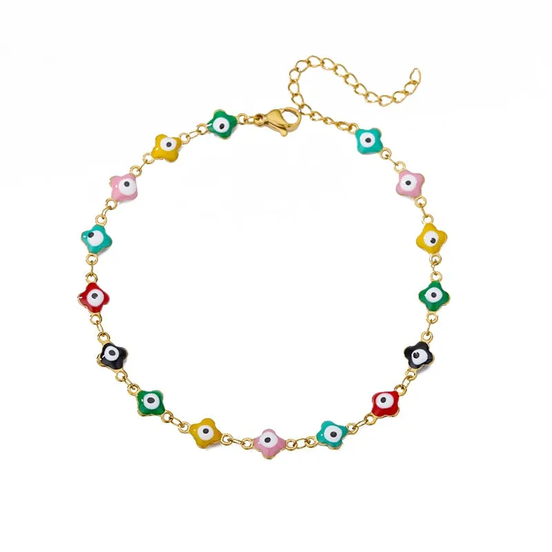 Stainless Steel Evil Eye Anklets Enamel Round Leg Chain Blue Evil Eye Anklets Bracelet