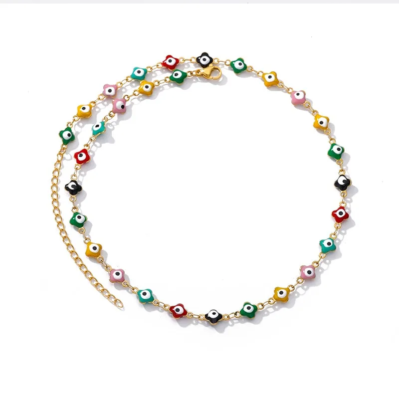 Stainless Steel Evil Eye Anklets Enamel Round Leg Chain Blue Evil Eye Anklets Bracelet