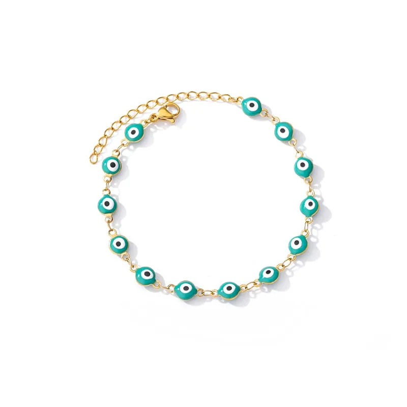 Stainless Steel Evil Eye Anklets Enamel Round Leg Chain Blue Evil Eye Anklets Bracelet