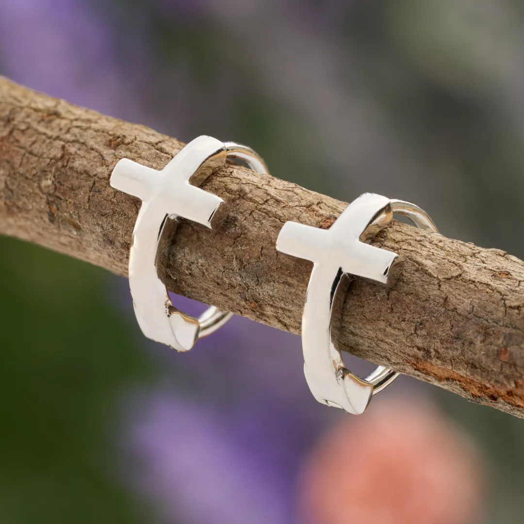 Sterling Silver Cross Huggies