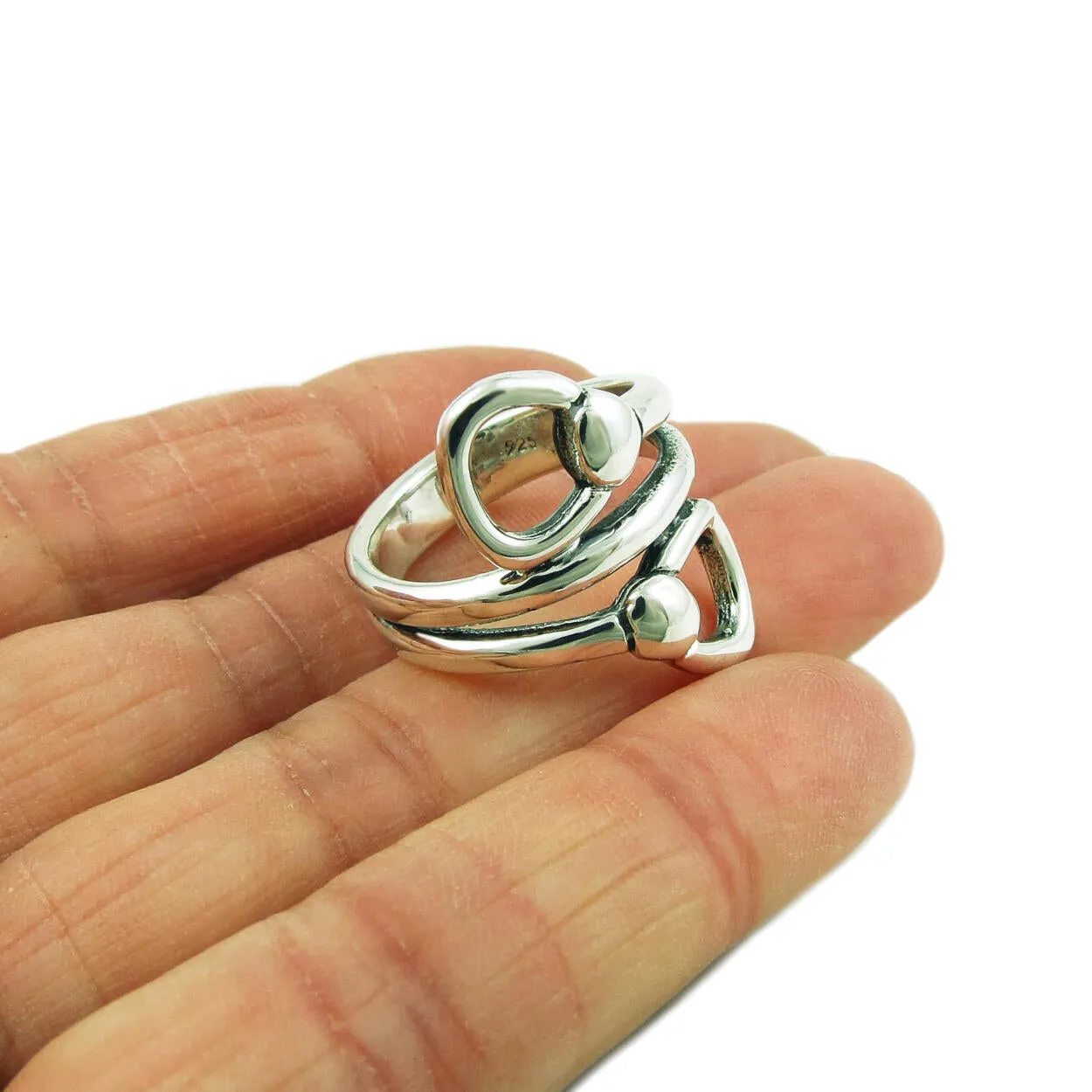 Sterling Silver Horse Snaffle Ring Size N