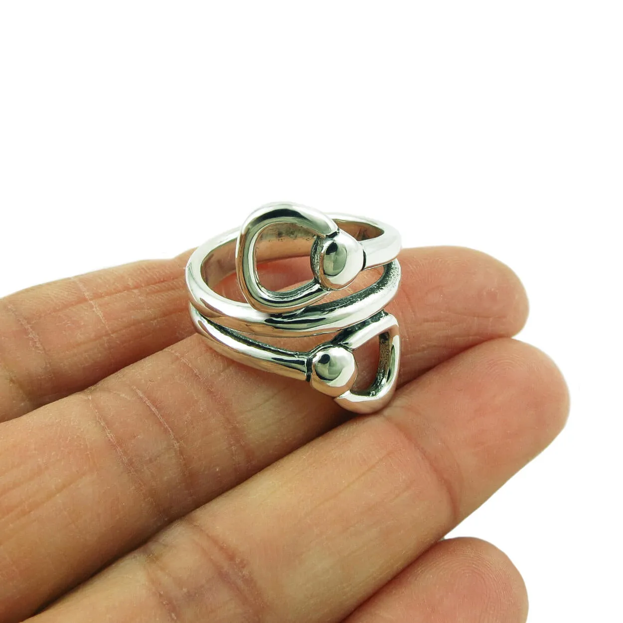 Sterling Silver Horse Snaffle Ring Size N