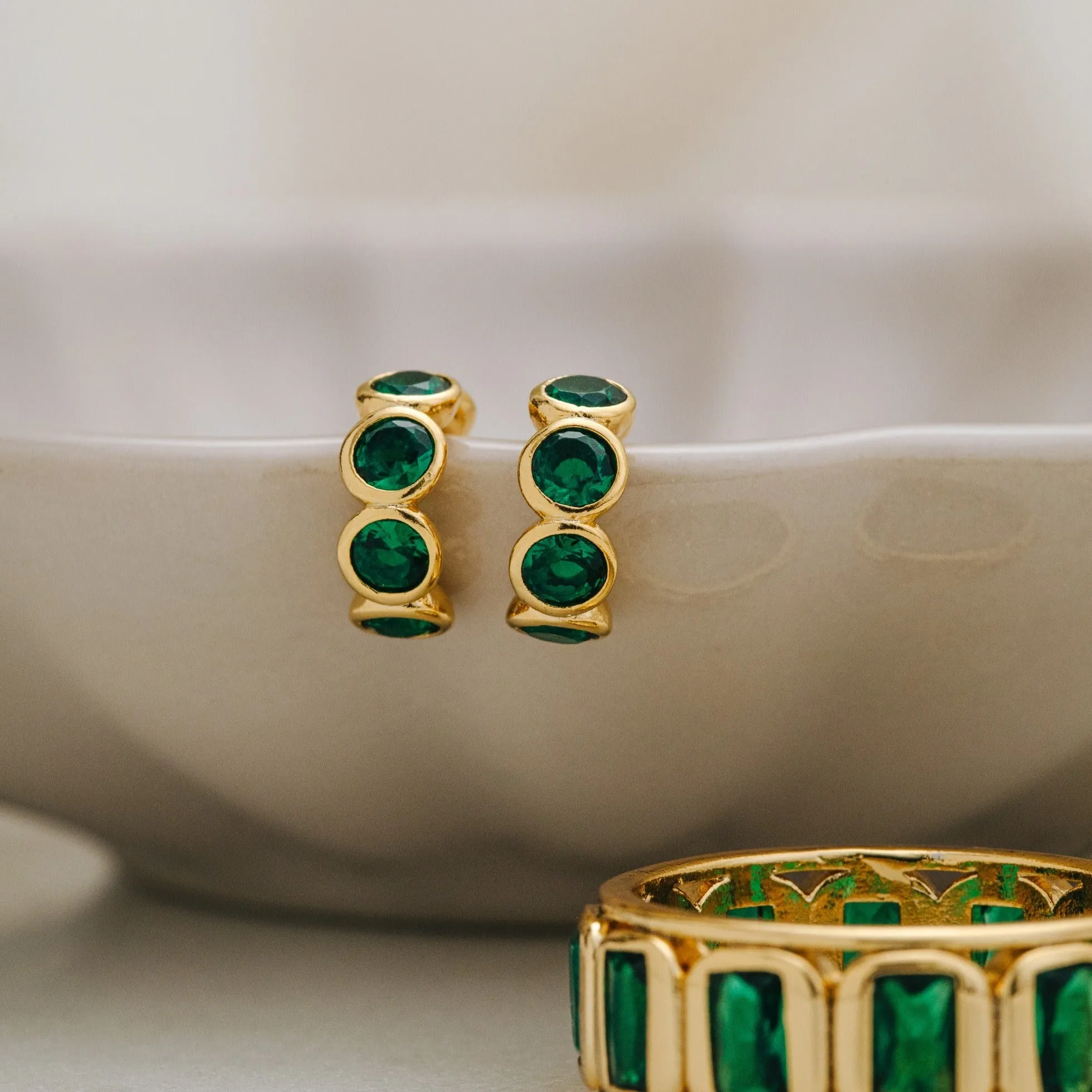 Tennis Huggie Hoop Earrings - Emerald