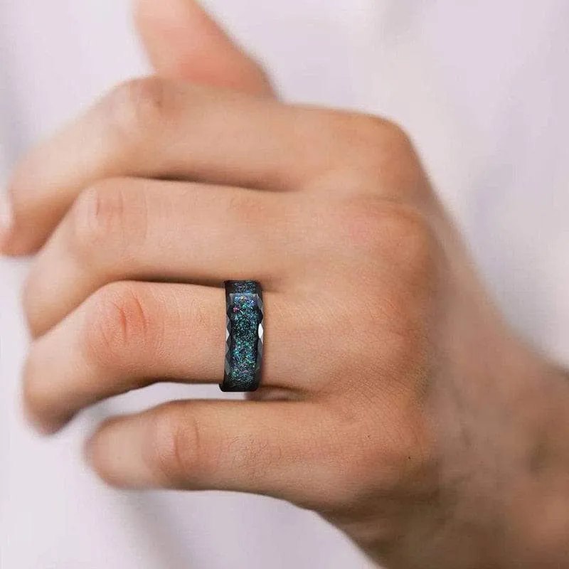 Tungsten Wedding Band with Multi-Colors Opal Inlay