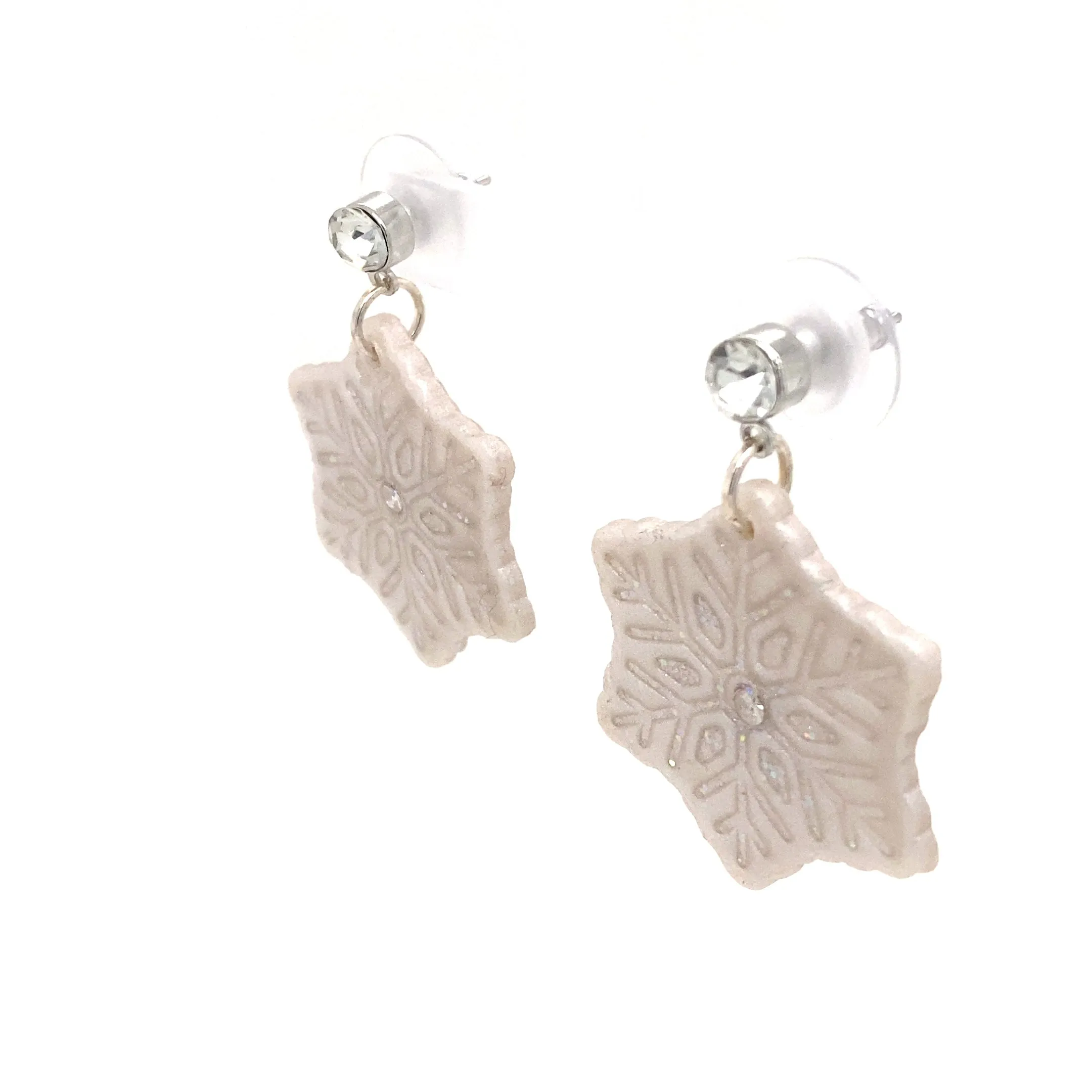White & Silver Dangle Earrings With Holiday Detail Medium