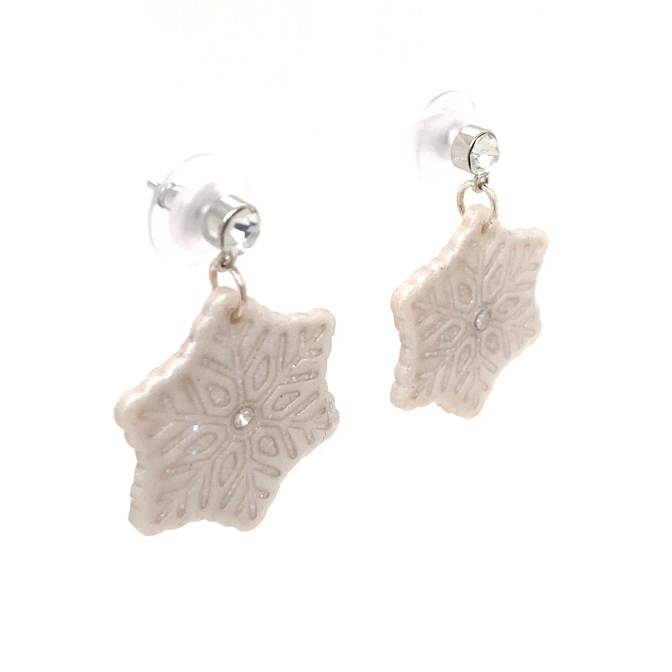 White & Silver Dangle Earrings With Holiday Detail Medium