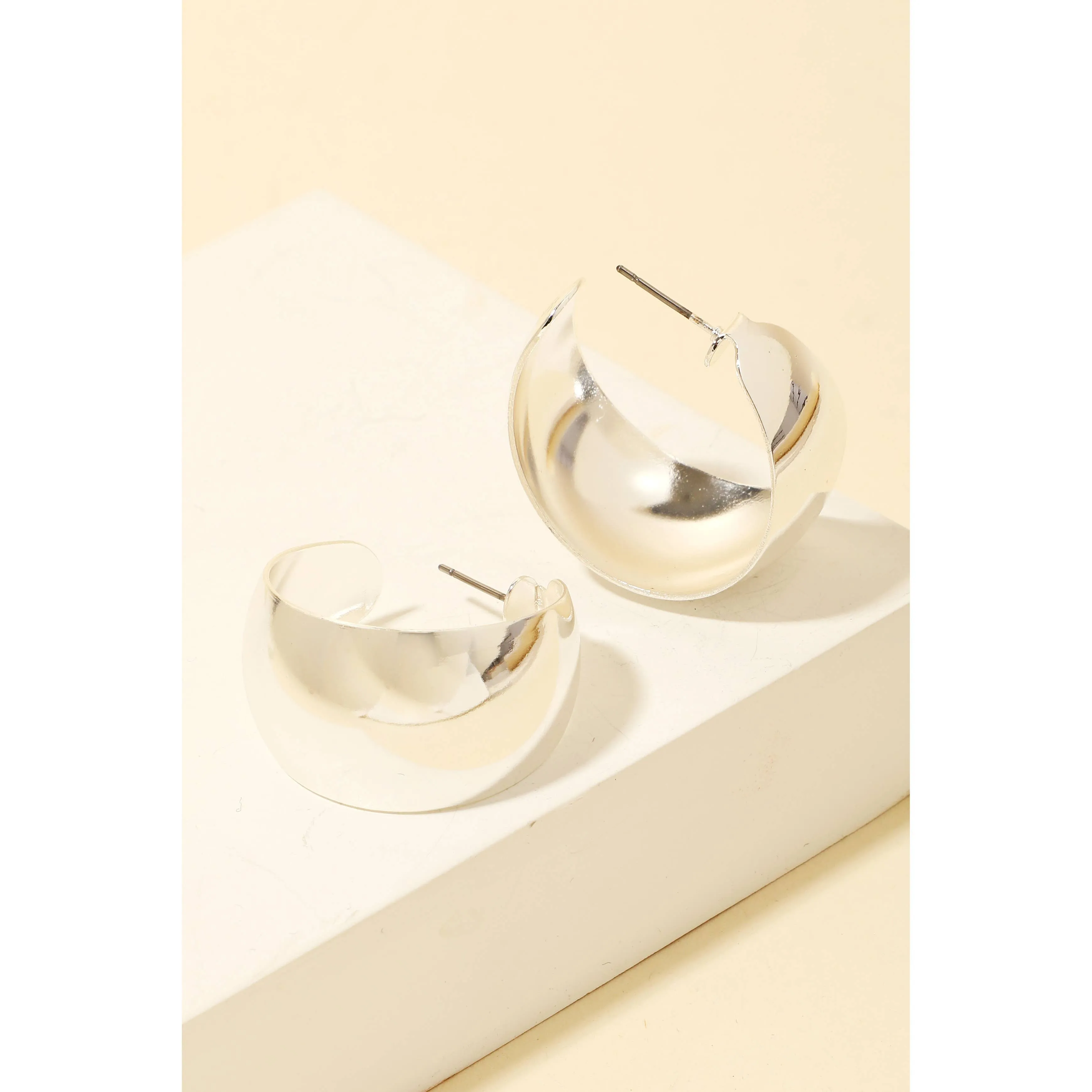 Wide Rounded Metallic Hoop Earrings: G